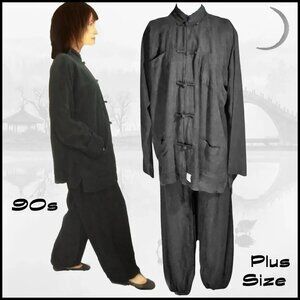 Plus Size Black Pant Suit, Original Tang Kung Fu, Martial Arts Vintage 90s